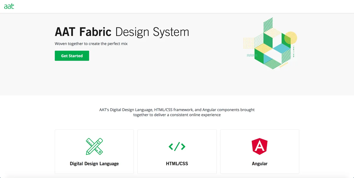 The AAT Fabric design system homepage viewed on a laptop.